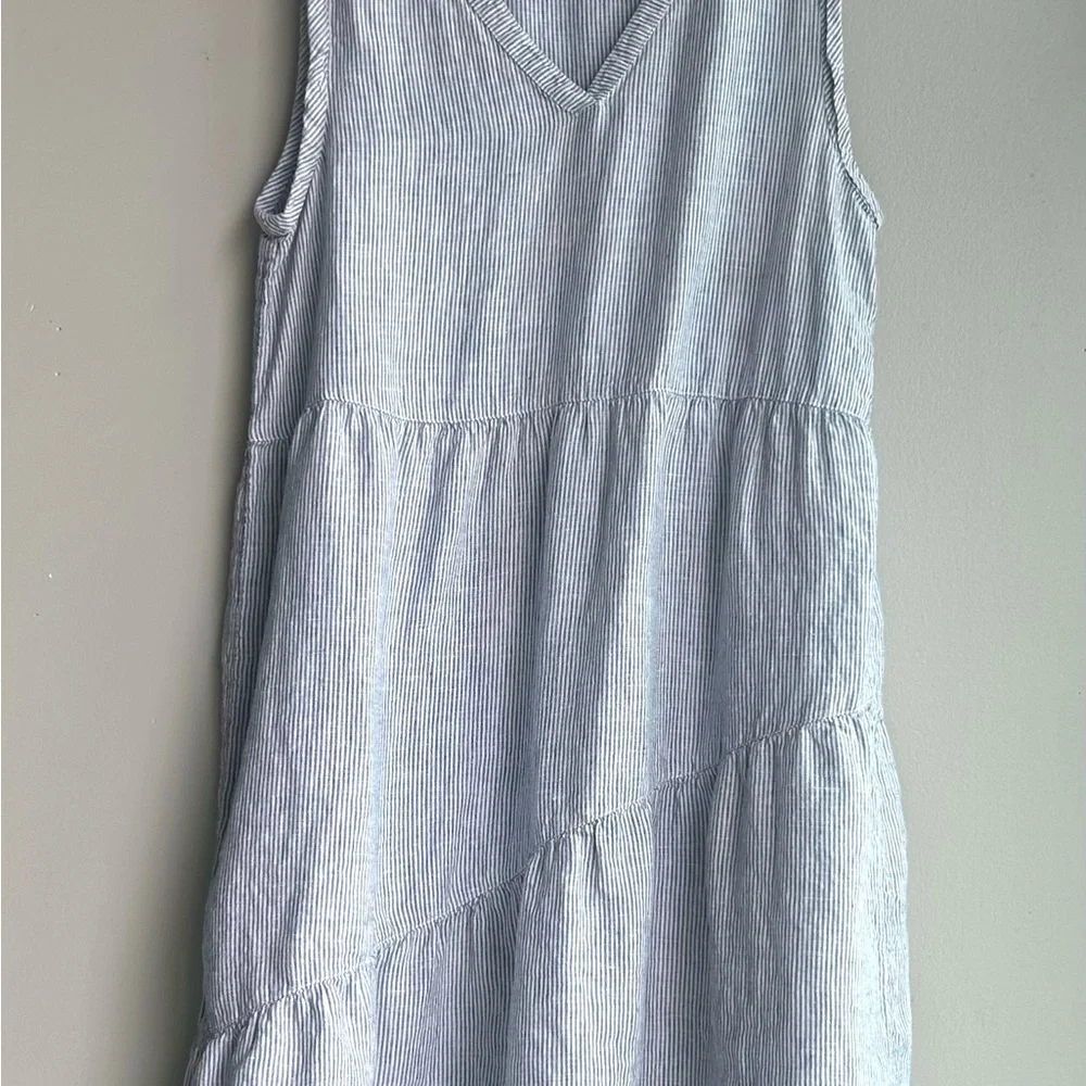 LUCKY BRAND sleeveless blue white striped linen v-neck dress - Picture 7 of 7